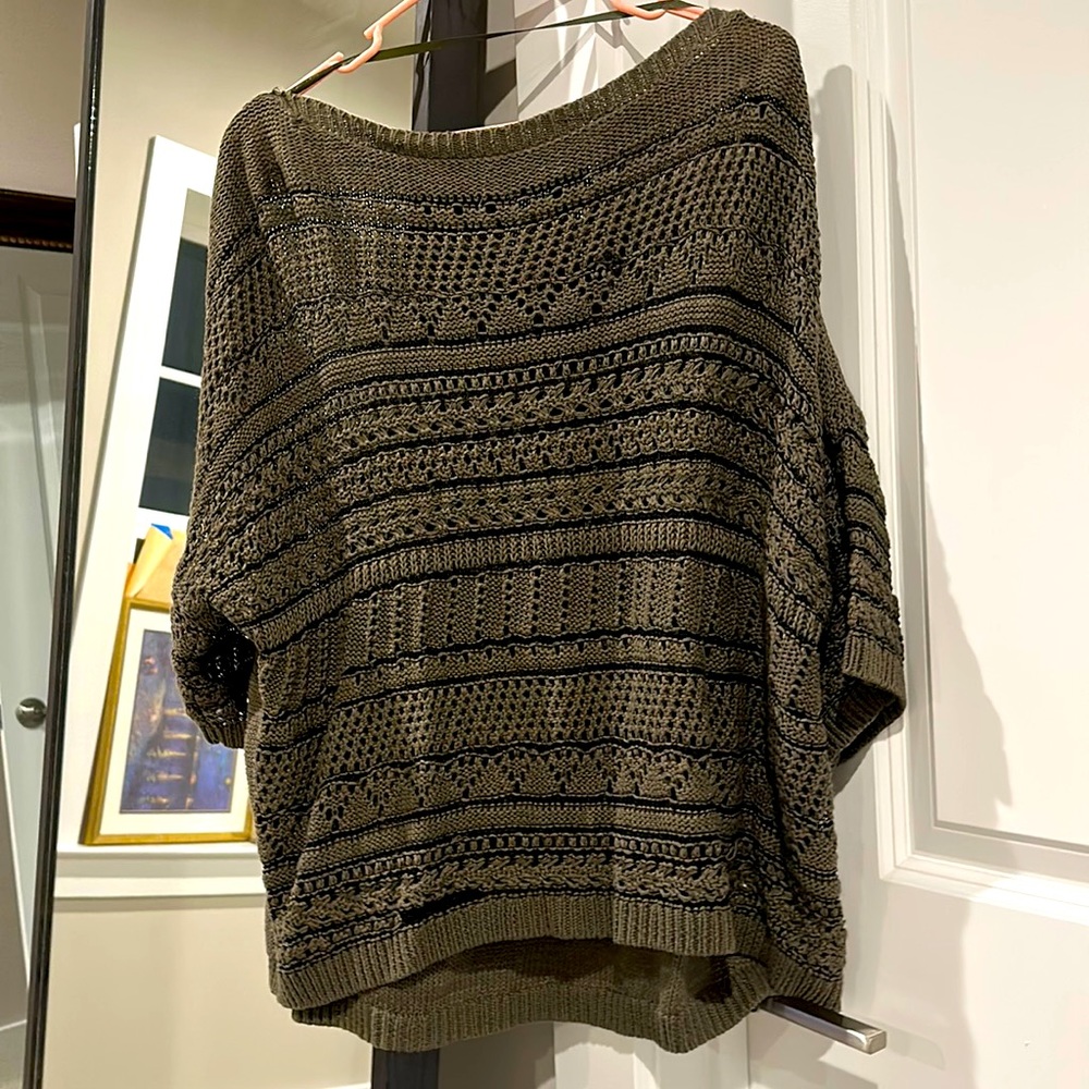 DKNY jeans, black and green netted crochet designer top